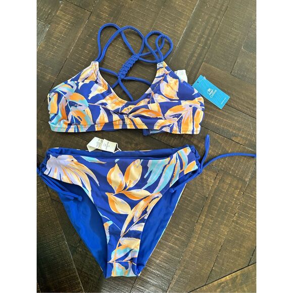 Cupshe Blue and White Tropical Vibes Bikini Set Size Medium New - Picture 1 of 3